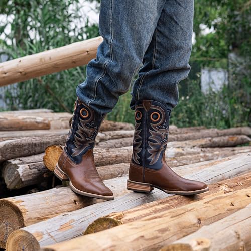 Men’s Western Cowboy Boots, Fashionable Embroidered Full Grain Leather, Square Toe Pull-On, 4-Layer Composite Sole, Slip-Resistant Work & Riding Boots (PLT103604)2