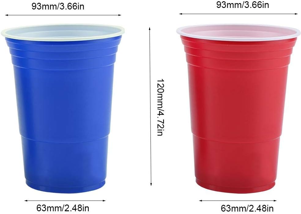 TOPINCN Beer Pong Drinking Game Set 22PCS Plastic Game Cups with 4PCS Pong Balls Outdoor Camping Pub Party Supplies 16oz(red Cups 11+Blue cups11+4balls)