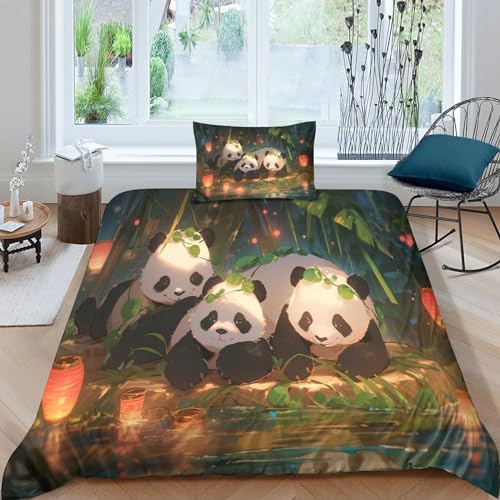 Housse de couette panda 135x200 cm avec taie d'oreiller pour parure de lit enfant