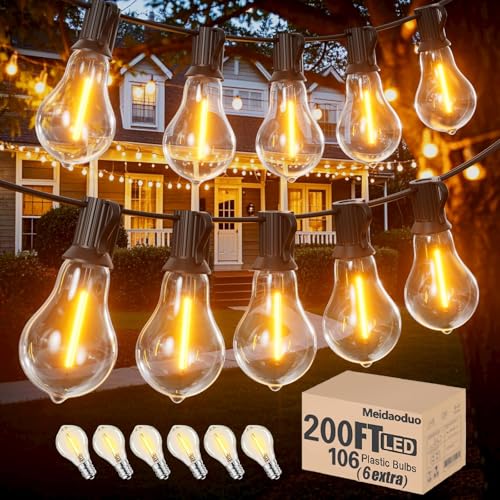 Meidaoduo String Lights for Outside 200 FT Outdoor String Lights Waterproof with 100+6ea A...