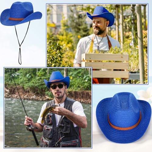 Image of JaGely 12 Pcs Straw Cowboy Hats for Women Men, Wide Brim Summer Hat Bulk Sun Protection for Western Themed Party