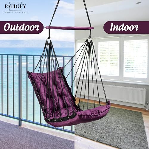 Image of Patiofy Jhula for Balcony /Swing for Balcony for Adult /Jhoola for Home /Wooden Swing Indoor /Hammock /Suitable for Indoor & Outdoor / 120Kgs Weight Bearing Capacity (Purple)