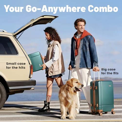 Image of 14 inch 20 inch Durable Luggage Set, 2 Piece Travel Hardshell Suitcase with 360 Double Smooth Spinner Wheels & TSA Lock for Adventure & Long Trips Carry on & Air Checked Green