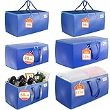 ROSONG 6-Pack Packing Bags with Handles - Extra Large Storage Bags Heavy Duty, Alternative to Moving Boxes & Bins, Blue College Totes for Clothes