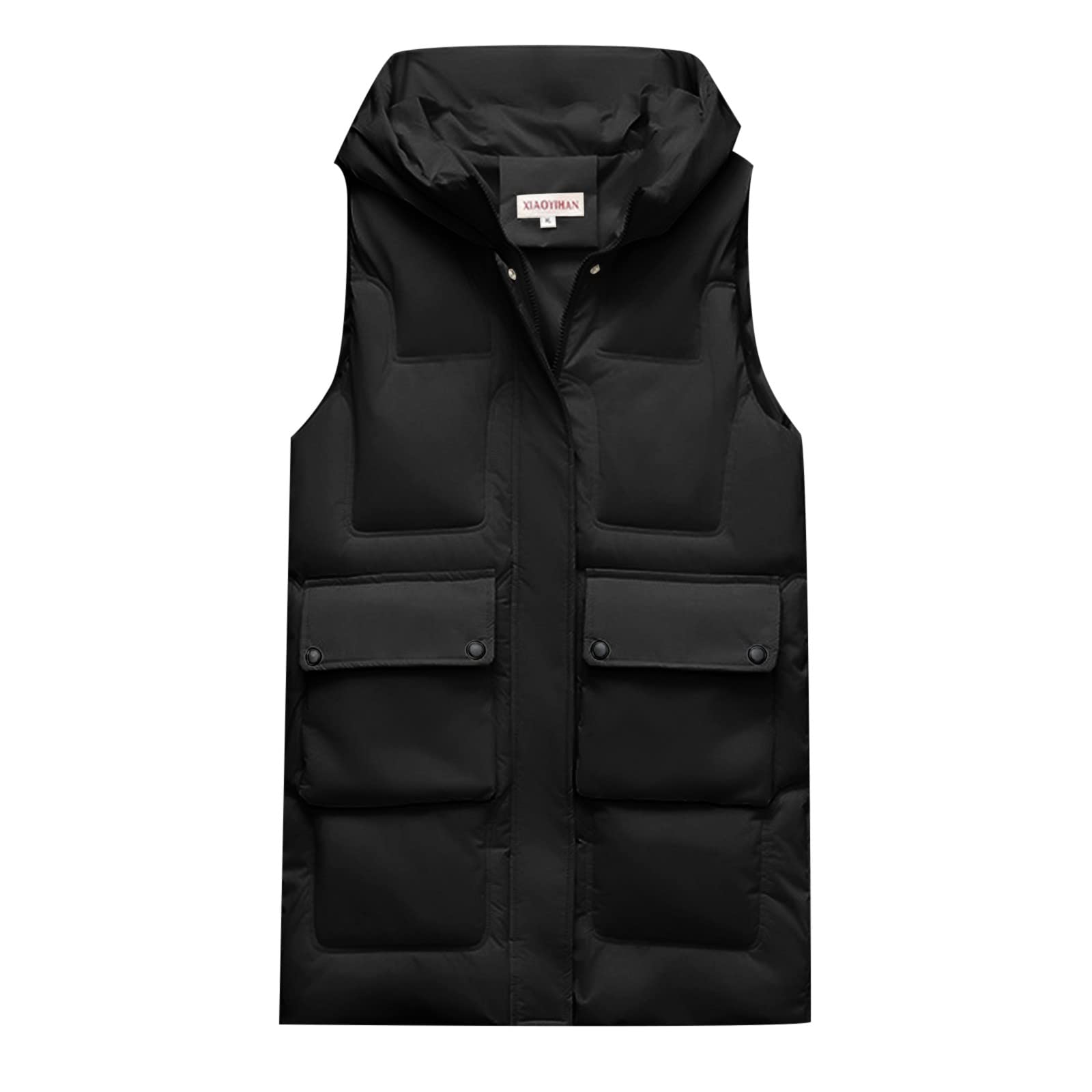 Generisch Gilet trapuntato da donna lungo con cappuccio – gilet invernale da donna caldo senza maniche gilet in piuma ispessito cappotto invernale soffice piumino con cerniera gilet elegante gilet