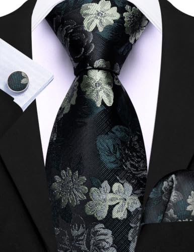 Image of Barry.Wang Designer Mens Tie Sets Collection, Eleagnt Gift Box Tie Clips Handkerchief Cufflink Set