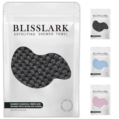 BlissLark Exfoliating Shower Towel 48 Premium Scrub Wash Cloth for Body Face Exfoliating Washcloth for Men and Woman(Black)
