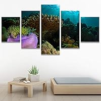 SIGNWIN 5 Panel Canvas Wall Art Group Jellyfish Marine Life Multicolor Photography Realism Tropical Ultra Whimsical for Home Decorations Ready to Hang - 60