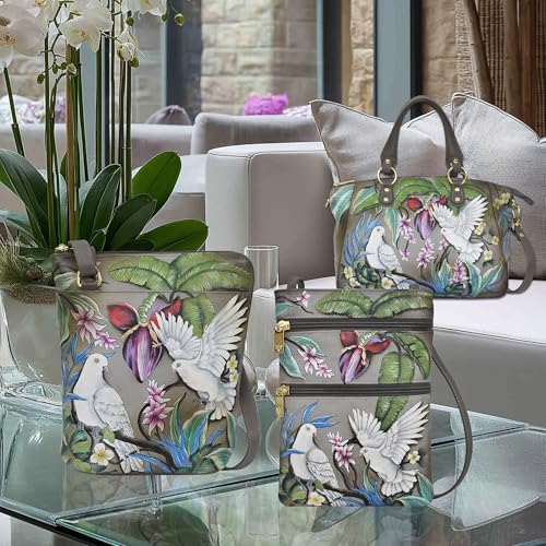 Image of Anuschka Women's Leather Crossbody Bag - Hand-Painted Genuine Leather Handbag with Pockets for Everyday Use - 448