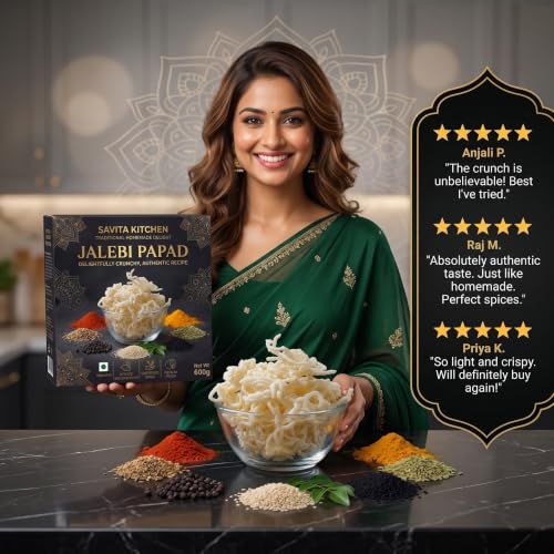 Image of Savita Kitchen Jalebi Papad, 600g | Traditional Sun-Dried Rice Papad | Crispy Bihari Style Namkeen Snack | Ready-to-Fry, No Preservatives, Vegan