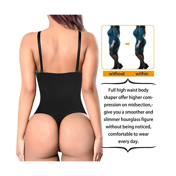 Nebility-Women-Waist-Trainer-Shapewear-Thong-Bodysuit-Seamless-Tummy-Control-Panty-Faja-Open-Bust-Body-Shaper Nebility Women Waist Trainer Shapewear Thong Bodysuit Seamless Tummy Control Panty Faja Open Bust Body Shaper (XL/2XL, Black)