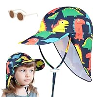 BSBUY Unisex Kinder Sonnenhut 2Pcs Sonnenschutz Set mit Baby Sonnenhüte und Sonnenbrille Kleinkind Sonnenhut UPF 50+ UV-Schutz Kinder Cap mit Einstellbares Design Bindebänder Nackenschutz (Marineblau)