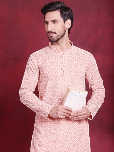 Image of Jompers Cotton Chikankari Embroidered Regular Fit Kurtas for Men
