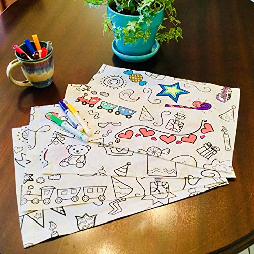Up To 40% OFF The Coloring Table – Birthday Design - Set of 4 Placemats (14"x18") - Fabric Coloring Placemats - Colorable Designs – Washable and Reusable – Coloring Activity for Children and Adults