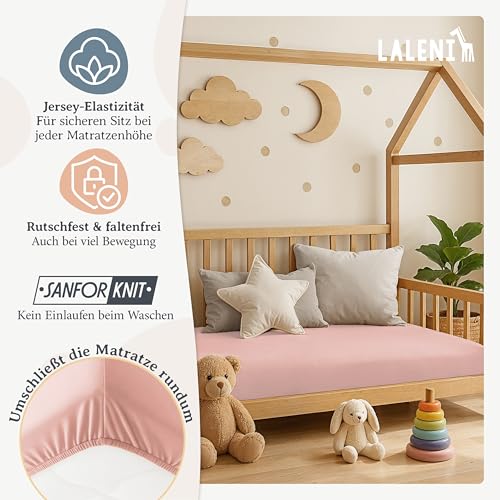 Laleni Jersey Spannbettlaken, 40x90cm, für Baby Beistellbett & Stubenwagen, 100% Baumwolle, Oeko-TEX Zertifiziert, 2er Set, Rosa – Ansicht 4