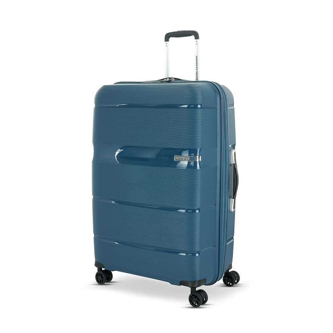 Linex 76.5cm Large Hardside Polypropylene Check-in Suitcase with Recessed TSA Lock & Double Wheels for Women & Men - Deep Blue