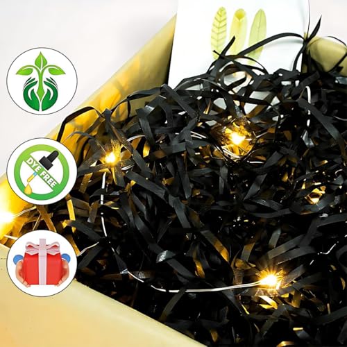 LACHT 100g Raffia Hamper Shreds, Geschreddertes Seidenpapier Füllmaterial, Geschenkfüllung Papierschnitzel für DIY Party Füllung und Geschenkverpackung für Geschenkbox Dekorations (Schwarz)