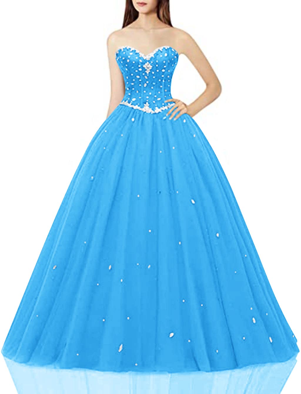 Likedpage Women's Sweetheart Ball Gown Tulle Quinceanera Dresses Prom Dress