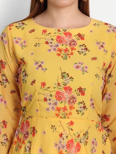 Image of Women's Floral Printed Georgette Standard Regular Fit and Flare Casual Knee Length Western Dress