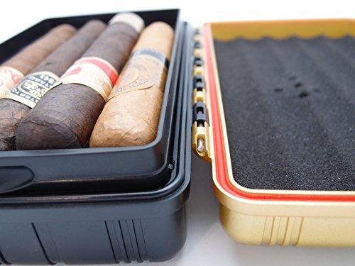 Waterproof Cigar Travel Humidor for 10 Cigars - Integrated Hygrometer and Humidifier Included - 2 Trays