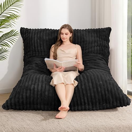 Olivia OMG 3 in 1 Bean Bag Chair with Memory Foam Filling Beanbag for Adult 6 Colors Machine Washable Flannel Cover Soft Cozy for Bedroom Living Room Covered Outdoor Spaces Black