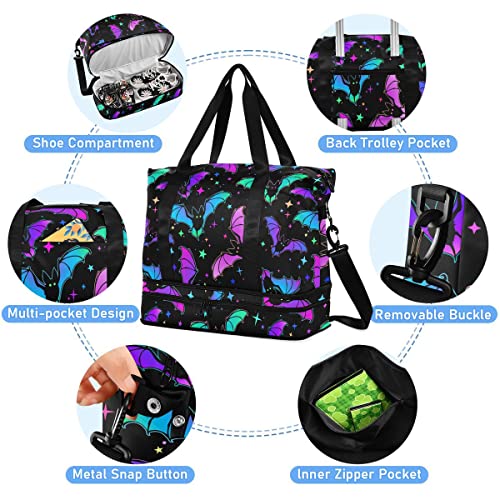 Travel Duffel Tote Bag Halloween Luminous Bats Sports Duffel Bag with Wet Pocket Weekender Overnight Bag for Women Men Gym Bag, Carry On Bag Hospital Bag for Labor and Delivery4