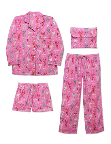 Image of Huar Women Pajama Set, 4 pcs Button Down Vacation Beach Cotton Set, Lounge wear PJ Set For Birthday