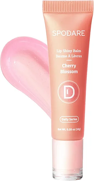 Spodare Lip Glowy Balm Cherry Blossom, Lip Gloss enriched with Shea Butter, Wolfberry Extract & Hyaluronic Acid Complex for Plumping Finish - Light Weight Travel Size for Men and Women
