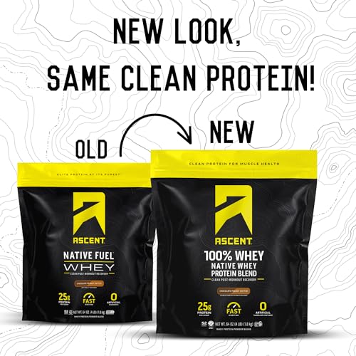 Image of Ascent 100% Whey Protein Powder - Post Workout Whey Protein Isolate, Zero Artificial Flavors & Sweeteners, Gluten Free, 5.5g BCAA, 2.6g Leucine, Essential Amino Acids, Chocolate Peanut Butter 4 lb