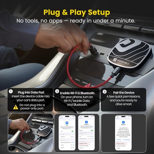 Image of Portronics Tune Plus, 2-in-1 CarPlay & Android Auto Adapter with Inbuilt YouTube, Netflix, Converts Wired to Wireless, 3GB RAM + 32GB ROM, Plug &Play, USB-A & Type-C Compatible, TF Card Slot for Media