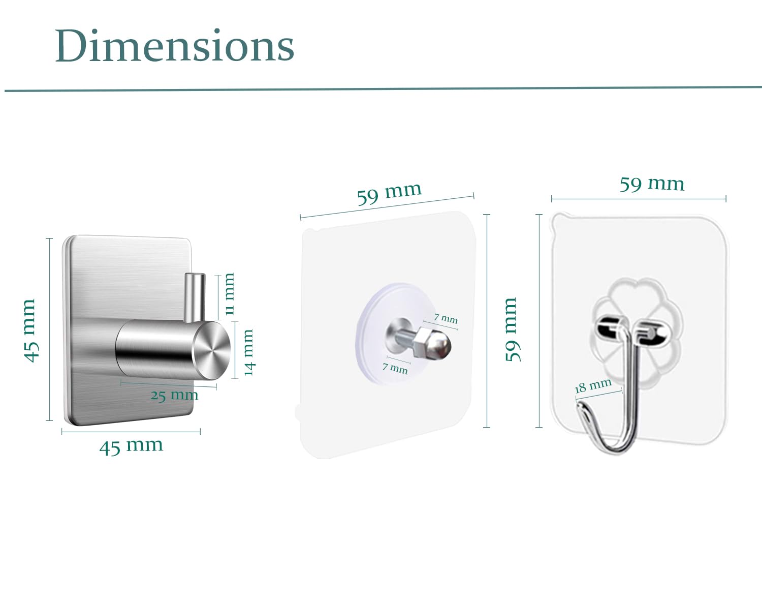 VIXEL 12pcs Pack of Self Adhesive Stainless Steel Heavy Duty Wall Hooks for Hanging Towels, Robes, Hats, Bags, Keys, and Other Items (Style1)