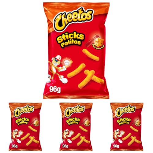 Cheetos Rizos, Producto de Aperitivo hinchado, Snack sabor a Queso y ketchup, bolsa individual, 96gr (Paquete de 4)