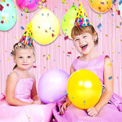 Image of 6 Pack Macaron Pink Foil Fringe Curtain Backdrop, 3.28Ft x 8.2Ft Metallic Tinsel Foil Fringe Streamer Curtains for Photo Booth, Christmas Day, Thanksgiving, Wedding, New Year Party Decorations