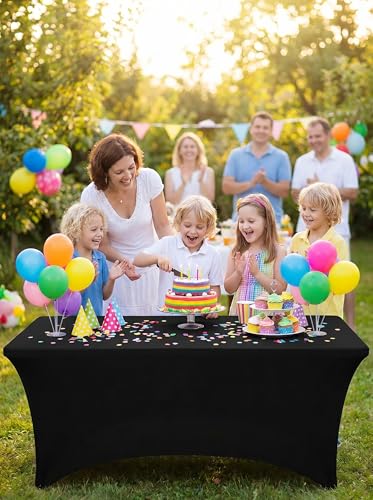 Image of Utopia Kitchen Spandex Tablecloth 2 Pack [6FT, Black] Tight, Fitted, Washable and Wrinkle Resistant Stretch Rectangular Patio Table Cover for Event, Wedding, Banquet & Parties [72Lx30Wx30H Inch]