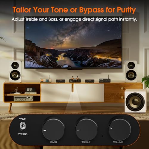 Douk Audio P7 Phono Preamp: Vacuum Tube Turntable Preamplifier with Balanced XLR Output, High-Pass Filter, Bass & Treble Control, Bypass for MM Record Player, Amplifier, Speaker