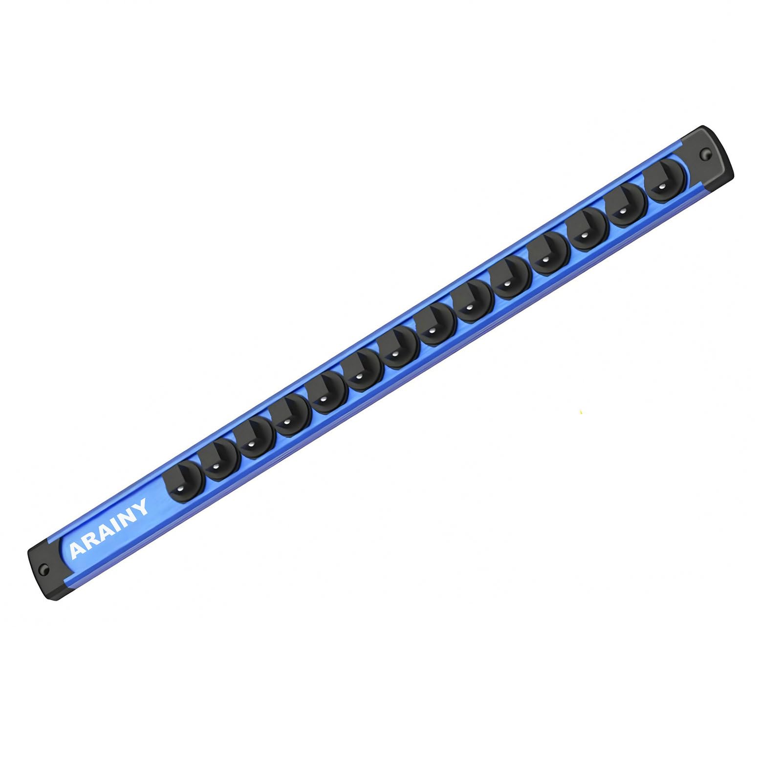 Magnetic Socket Holder Organizer, 3/8" Drive Aluminum Alloy Socket Rail,with 14PC 360° Swivel Removable Clips,Magnetic Socket Rack for Tool Box Drawer,Blue