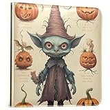 3 Ring 5x7 Leather Photo Albums 4x6 Postcard Scrapbook Self Adhesive Memory Book for Keepsakes Spooky Halloween Goblin Witch Pumpkins Wedding Photo Album, 11.8' x 11.2' x 1.5'