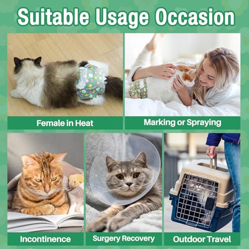 Image of Pet Soft Disposable Cat Diapers - Diaper for Female & Male Cats, Puppy Doggie Diapers for Female Dogs with Adjustable Foam Tail Hole, XX-Small (24Pcs, Green)