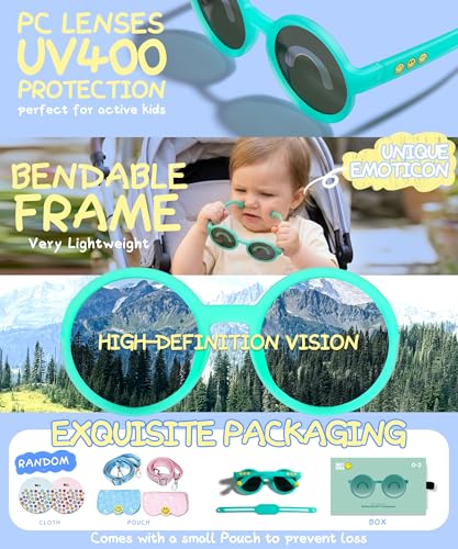 Image of SMILEYWORLD Baby Sunglasses with Strap UV400 Protection Sunglasses for Toddler, Flexible Unbreakable Silicone Frame