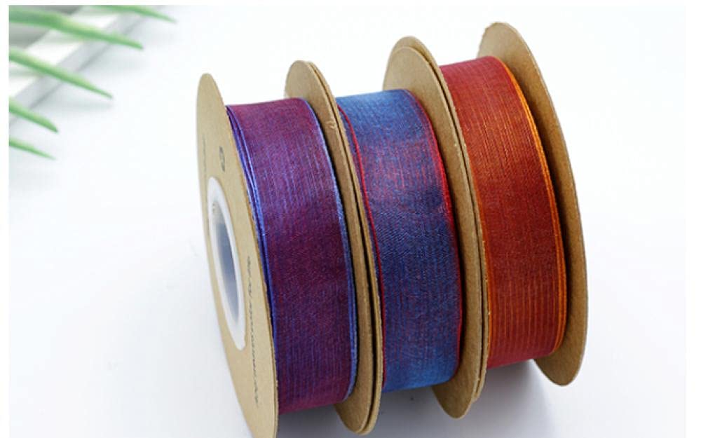 Ribbons For Gift Wrapping Ribbon For Fabric Satin Ribbons 25Yarda / 4 Cm Dwukolorowy Przędza Śniegu Ze Wstążką Handmade Diy Bukiet Prezent Pakowanie Włosów Liny Włosy-Niebieski Żółty 4Cm.