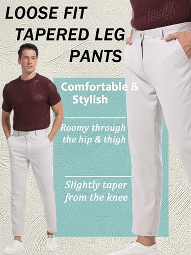 Mens 7/8 Business Casual Pants Lightweight Summer Dress Trousers Loose Taper Fit3