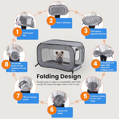 Portable Collapsible Pop Up Kennel, 32.5" L x 19.5" W x 19.5" H, Gray by Beatrice Home Fashions - Used condition - Image 5