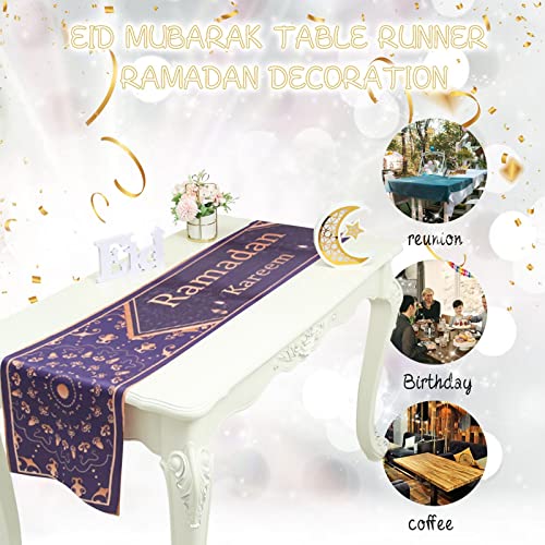 Caminho de mesa Eid Mubarak de 179,8 x 35 cm, toalha de mesa de mesa de linho Ramadan, islâmica muçu
