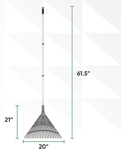 Miniatura 2 de Superio Rastrillo para adultos con mango de aluminio de 3 partes, cabeza de plástico duradero para barrer hojas en el césped y ordenar el jardín, 61