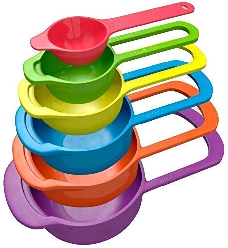 HOUSAHOLIC Measuring Cups and Spoons Baking Kitchen Tools Teaspoon Rainbow Colors (6 Pcs)
