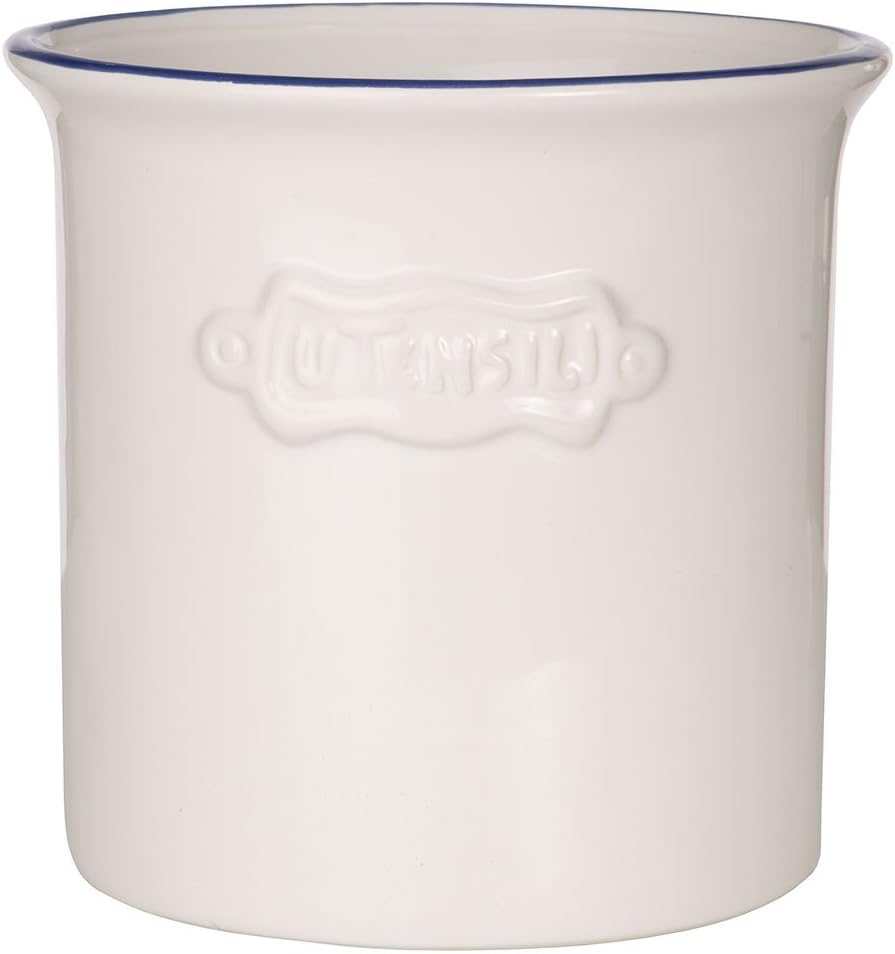 Home Essential Vintage Ceramic Utensil Container- Utensil Crock With Embossed"Utensil