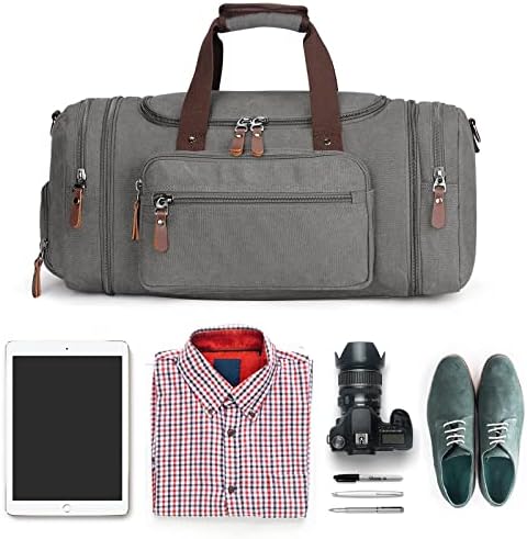 50L Travel Duffel Bags for Men Canvas Weekender Bag Overnight Carry on Bag (Gray) 5 50L Travel Duffel Bags for Men Canvas Weekender Bag Overnight Carry on Bag (Gray)