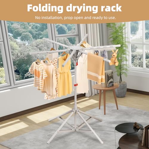 Foldable Tripod Clothes Drying Rack Portable Height Adjustable Laundry Airer Stand with 6 Arms Hanger Indoor/Outdoor Garment Storage Rail (Grey) - Image 3
