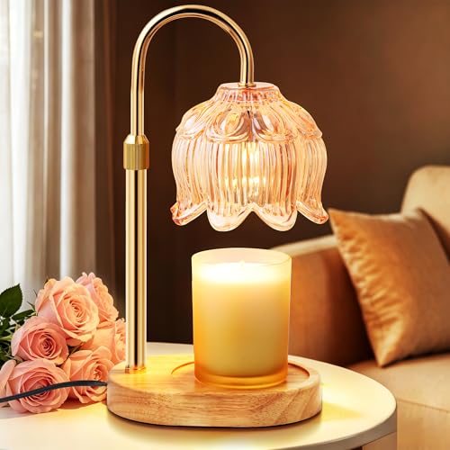 Flower Candle Warmer Lamp for Jar Candles with Timer & Dimmer Adjustable Height Fits Large Jars up to 7.08 Tall Flameless Wax Warmer Cozy Bedroom Home Decor Gift for Mom Women