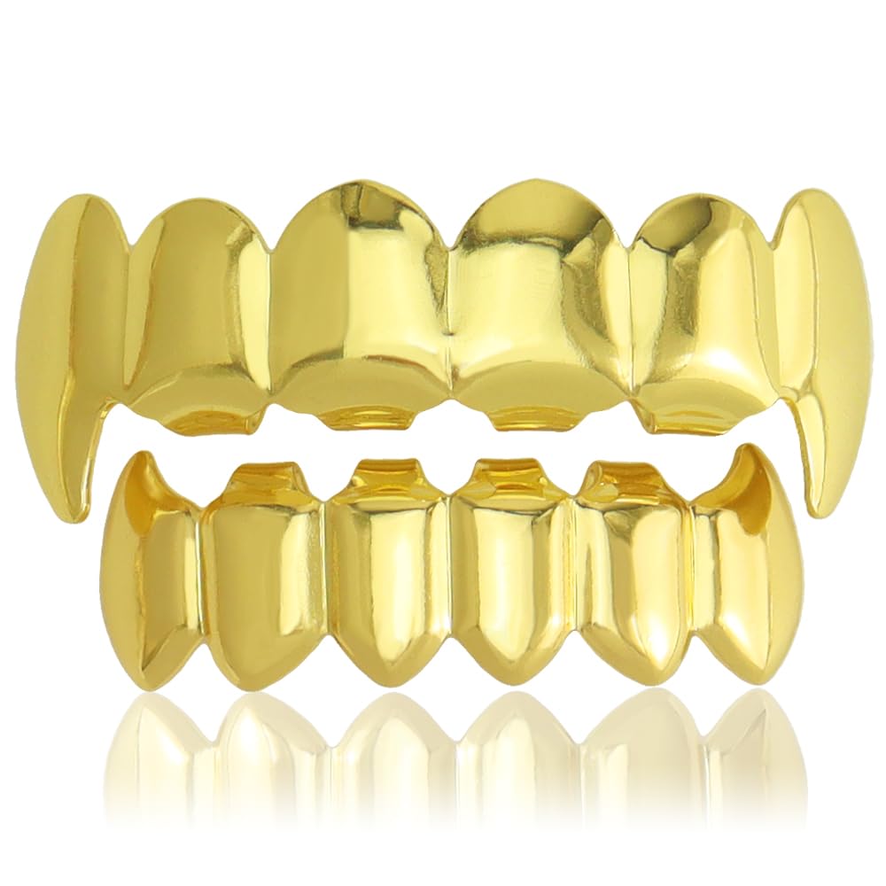 18K Gold Plated Hip Hop Custom Polished Grillz for Your Teeth Grillz - Affordable Diamond Grillz for Rappers and Performers - Vampire Fangs Dental